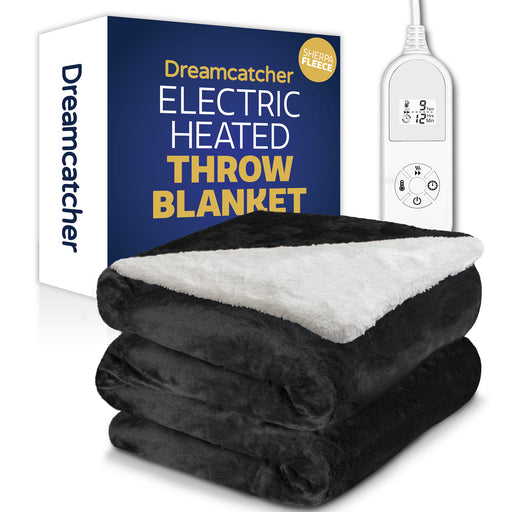 Dreamcatcher Dreamcatcher Black Sherpa Fleece Electric Heated Throw Blanket 160 x 120cm