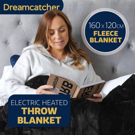 Dreamcatcher Dreamcatcher Black Sherpa Fleece Electric Heated Throw Blanket 160 x 120cm
