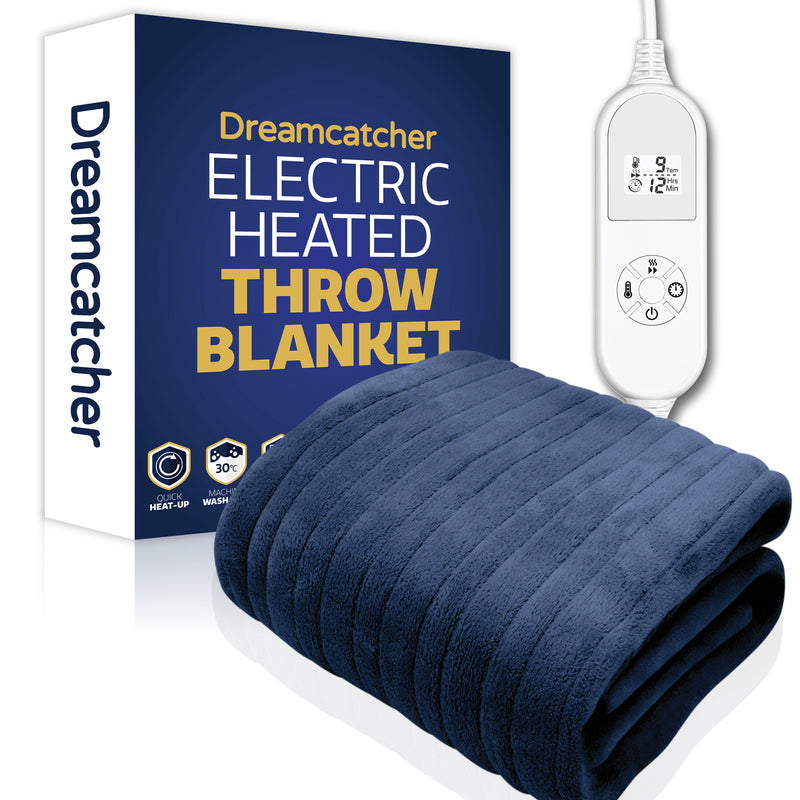 Dreamcatcher Dreamcatcher Blue Electric Heated Throw | Soft Fleece Blanket with Timer