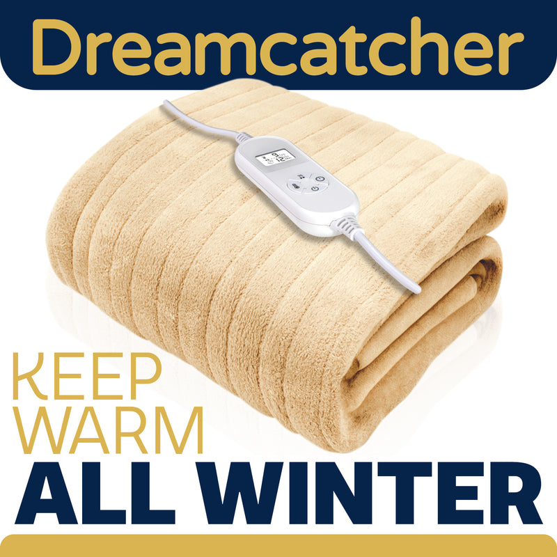 Dreamcatcher Dreamcatcher Cream Electric Heated Throw | Soft Fleece Blanket with Timer