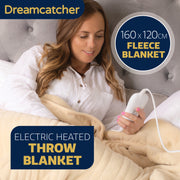 Dreamcatcher Dreamcatcher Cream Electric Heated Throw | Soft Fleece Blanket with Timer