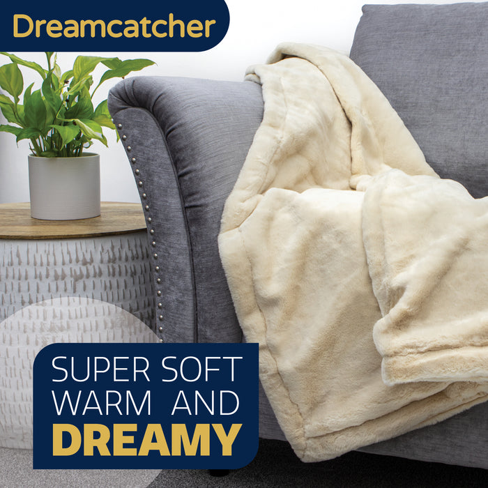 Dreamcatcher Dreamcatcher Cream Faux Fur Throw Blanket | Soft Fluffy Sofa Throw