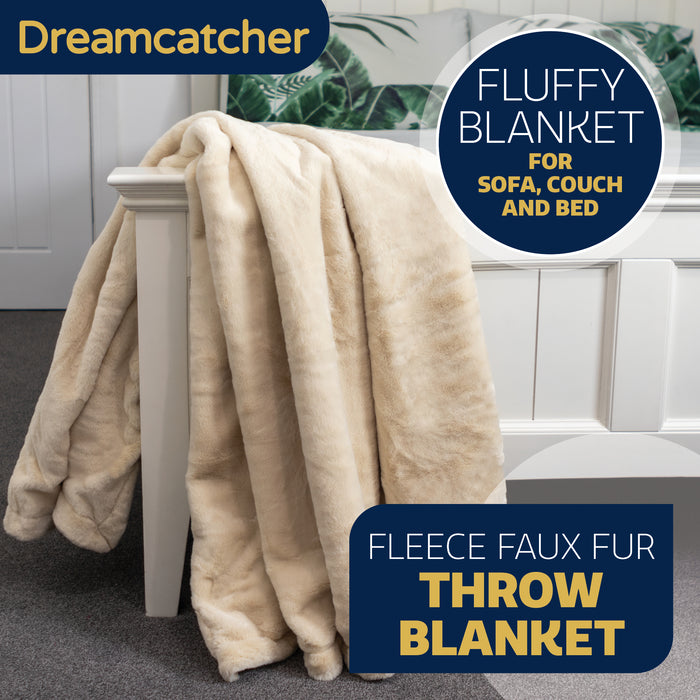 Dreamcatcher Dreamcatcher Cream Faux Fur Throw Blanket | Soft Fluffy Sofa Throw