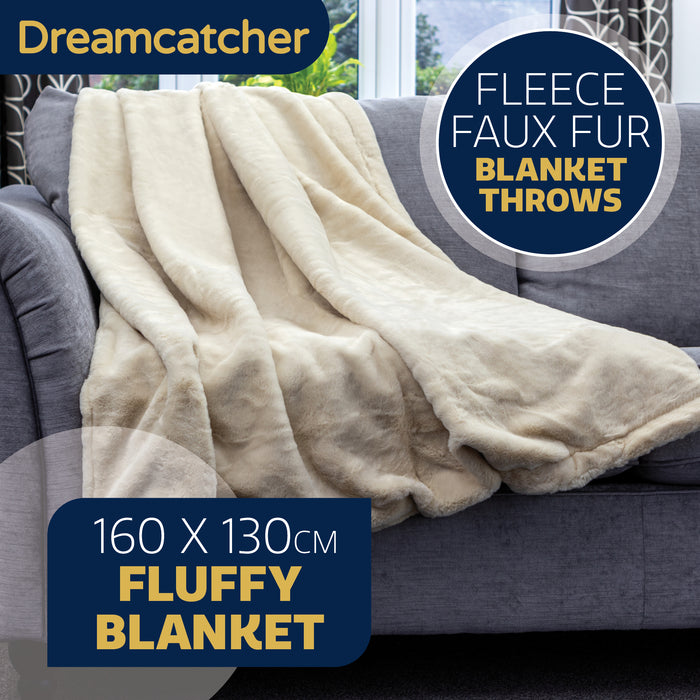 Dreamcatcher Dreamcatcher Cream Faux Fur Throw Blanket | Soft Fluffy Sofa Throw