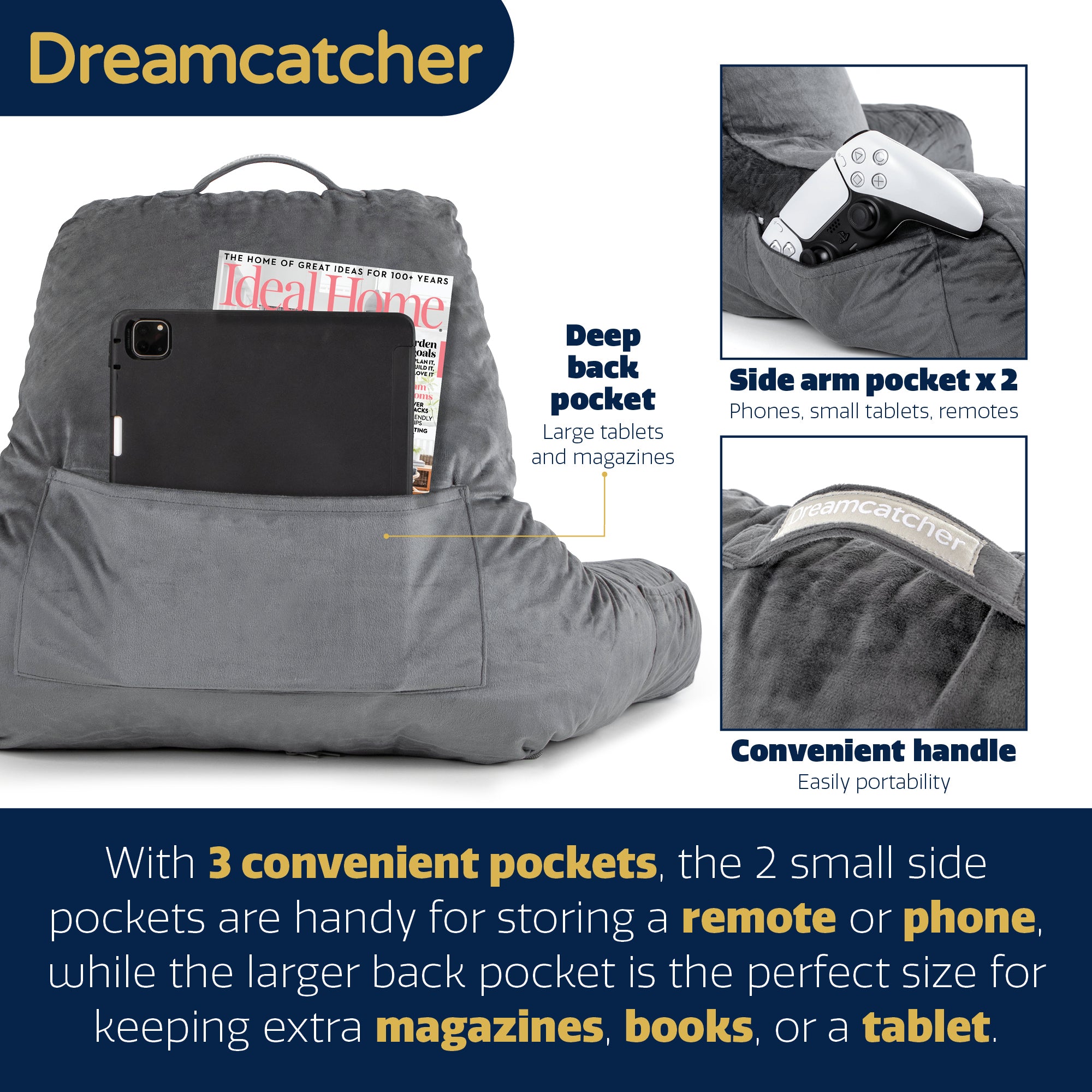 Dreamcatcher Cuddle Cushion Grey | Memory Foam Back Support Reading Pi