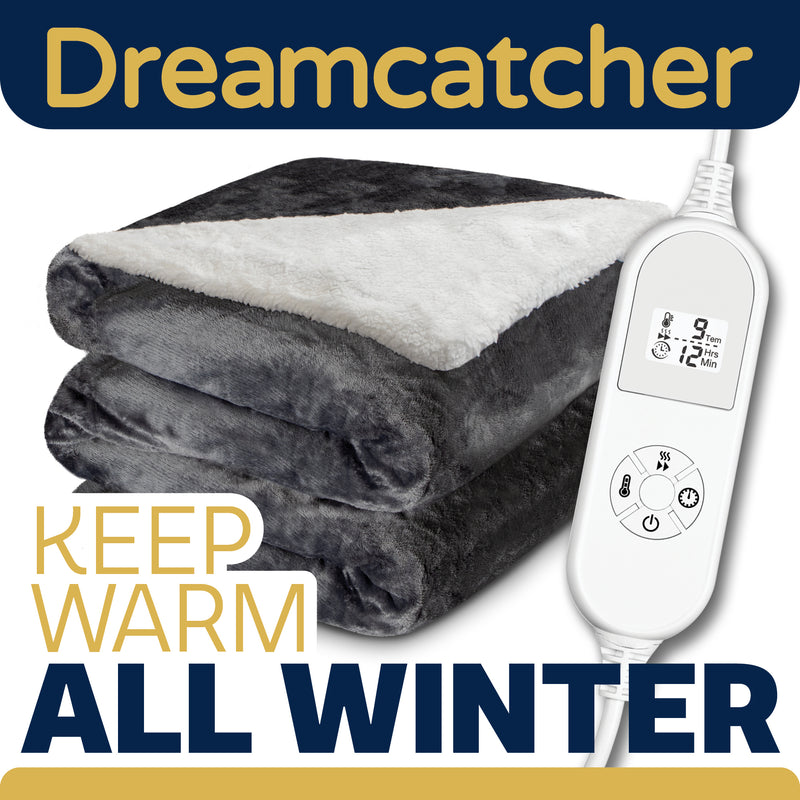 Dreamcatcher Dreamcatcher Dark Grey Electric Heated Throw | Sherpa Fleece Blanket