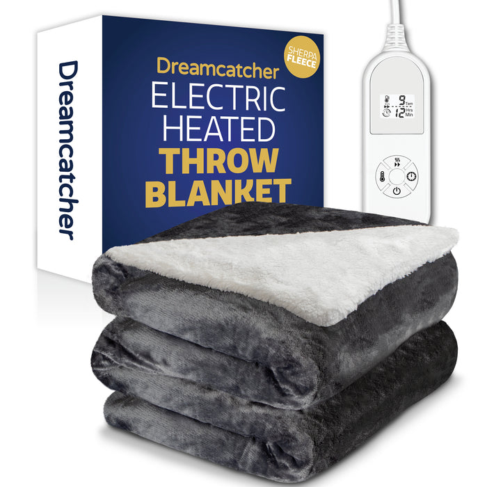 Dreamcatcher Dreamcatcher Dark Grey Electric Heated Throw | Sherpa Fleece Blanket