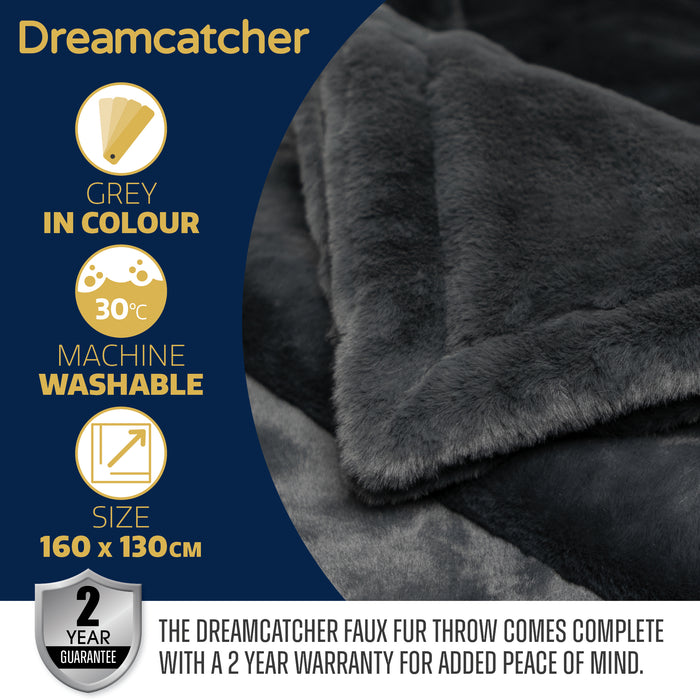 Dreamcatcher Dreamcatcher Dark Grey Faux Fur Throw Blanket | Soft Fluffy Sofa Throw