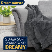 Dreamcatcher Dreamcatcher Dark Grey Faux Fur Throw Blanket | Soft Fluffy Sofa Throw