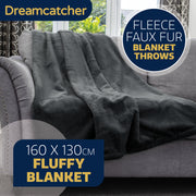 Dreamcatcher Dreamcatcher Dark Grey Faux Fur Throw Blanket | Soft Fluffy Sofa Throw