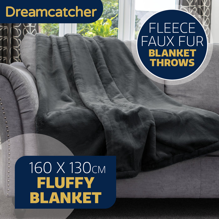 Dreamcatcher Dreamcatcher Dark Grey Faux Fur Throw Blanket | Soft Fluffy Sofa Throw