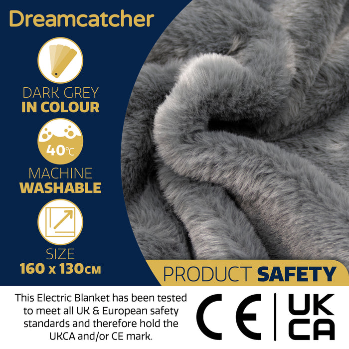 Dreamcatcher Dreamcatcher Deluxe Electric Heated Throw Faux Fur Grey Soft Heated Blanket 160 x 130cm