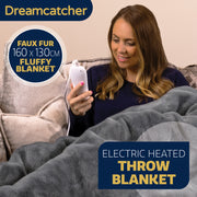 Dreamcatcher Dreamcatcher Deluxe Electric Heated Throw Faux Fur Grey Soft Heated Blanket 160 x 130cm