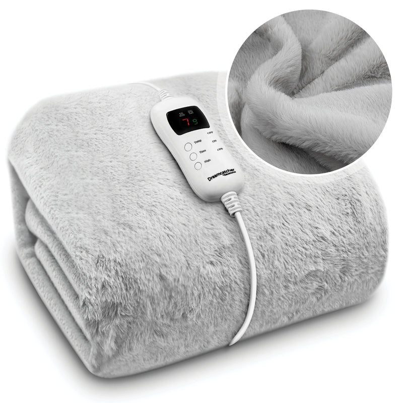 Dreamcatcher Dreamcatcher Deluxe Electric Heated Throw Faux Fur Light Grey Soft Heated Blanket 160 x 130cm