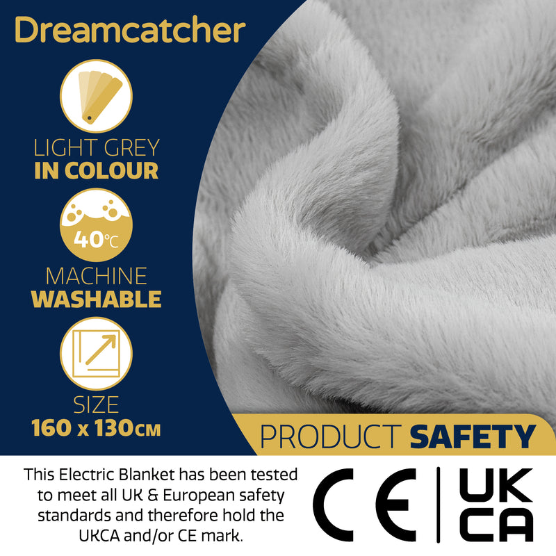Dreamcatcher Dreamcatcher Deluxe Electric Heated Throw Faux Fur Light Grey Soft Heated Blanket 160 x 130cm