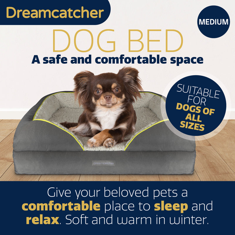 Dreamcatcher Dreamcatcher Dog Bed | Memory Foam Orthopedic Grey Medium Bolster Pet Bed