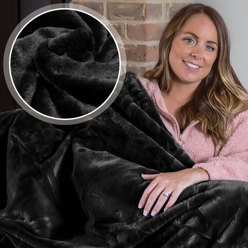 Dreamcatcher Dreamcatcher Faux Fur Throw Blanket 160 x 130 cm Soft Fleece Blanket - Black