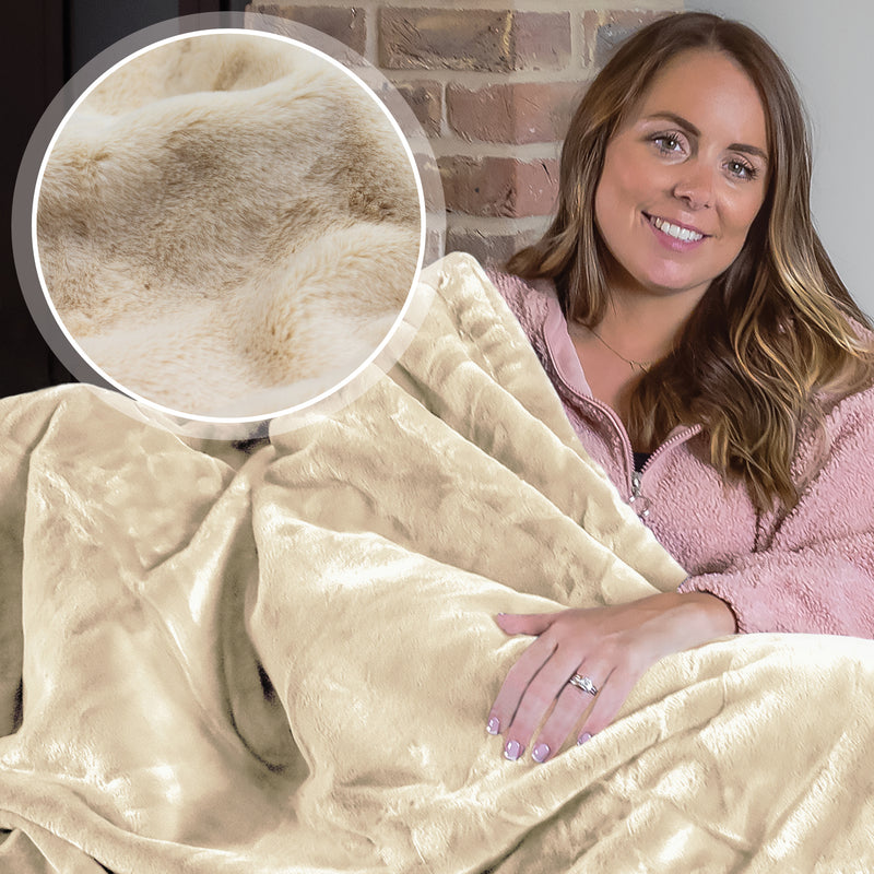 Dreamcatcher Dreamcatcher Faux Fur Throw Blanket 160 x 130 cm Soft Fleece Blanket - Cream