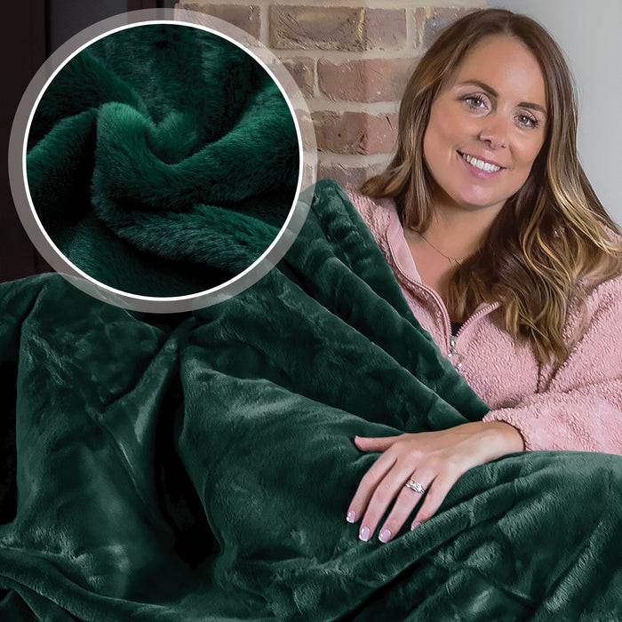 Dreamcatcher Dreamcatcher Faux Fur Throw Blanket 160 x 130 cm Soft Fleece Blanket - Green