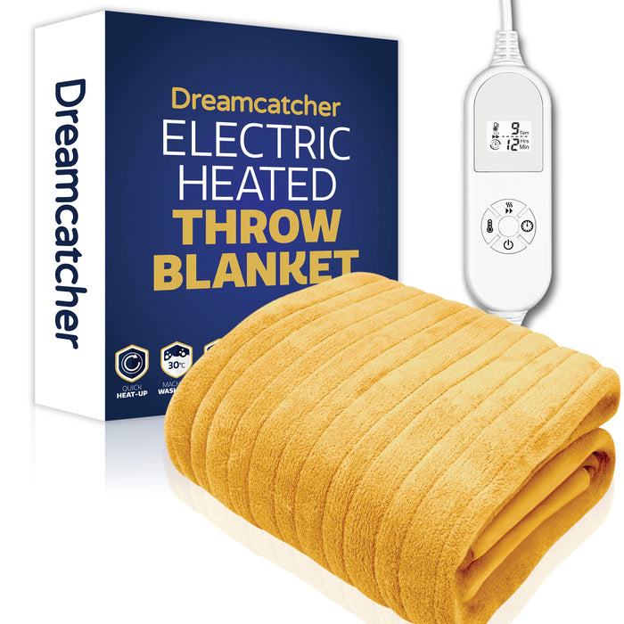 Dreamcatcher Dreamcatcher Gold Electric Heated Throw | Soft Fleece Blanket with Timer