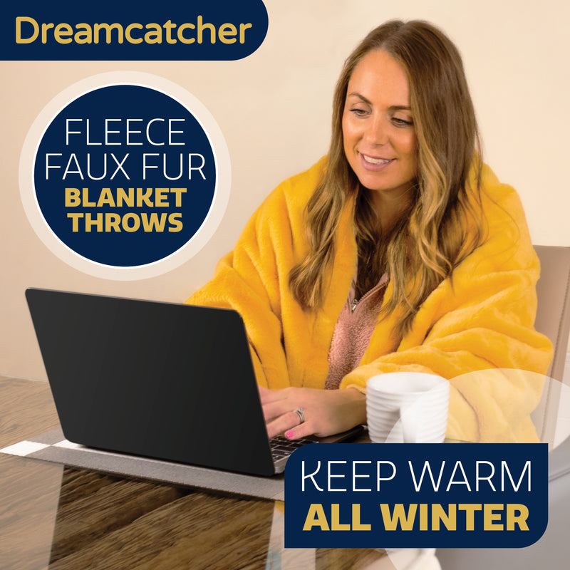 Dreamcatcher Dreamcatcher Gold Faux Fur Throw Blanket | Soft Fluffy Sofa Throw
