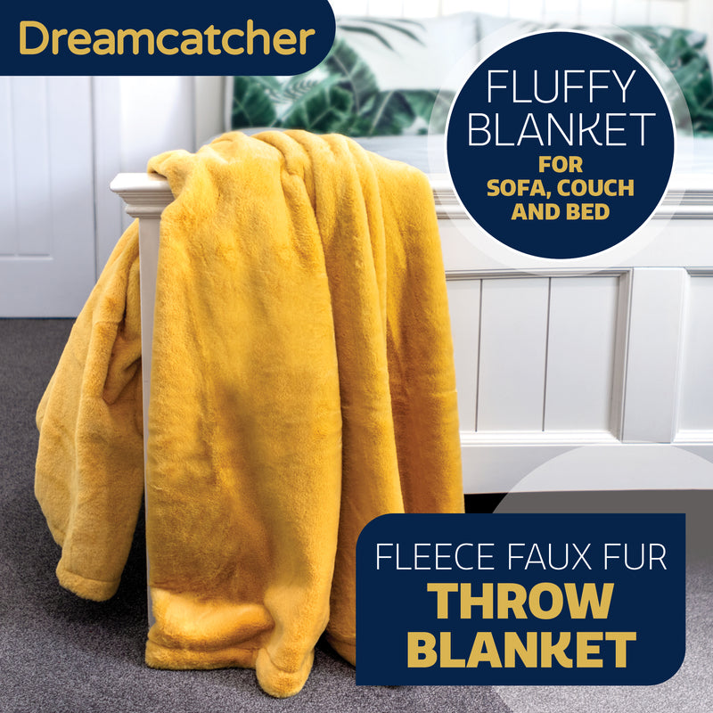 Dreamcatcher Dreamcatcher Gold Faux Fur Throw Blanket | Soft Fluffy Sofa Throw