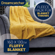 Dreamcatcher Dreamcatcher Gold Faux Fur Throw Blanket | Soft Fluffy Sofa Throw