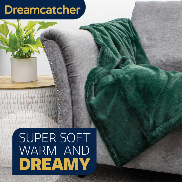 Dreamcatcher Dreamcatcher Green Faux Fur Throw Blanket | Soft Fluffy Sofa Throw