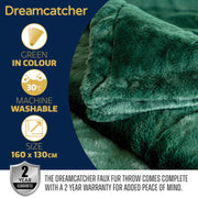 Dreamcatcher Dreamcatcher Green Faux Fur Throw Blanket | Soft Fluffy Sofa Throw