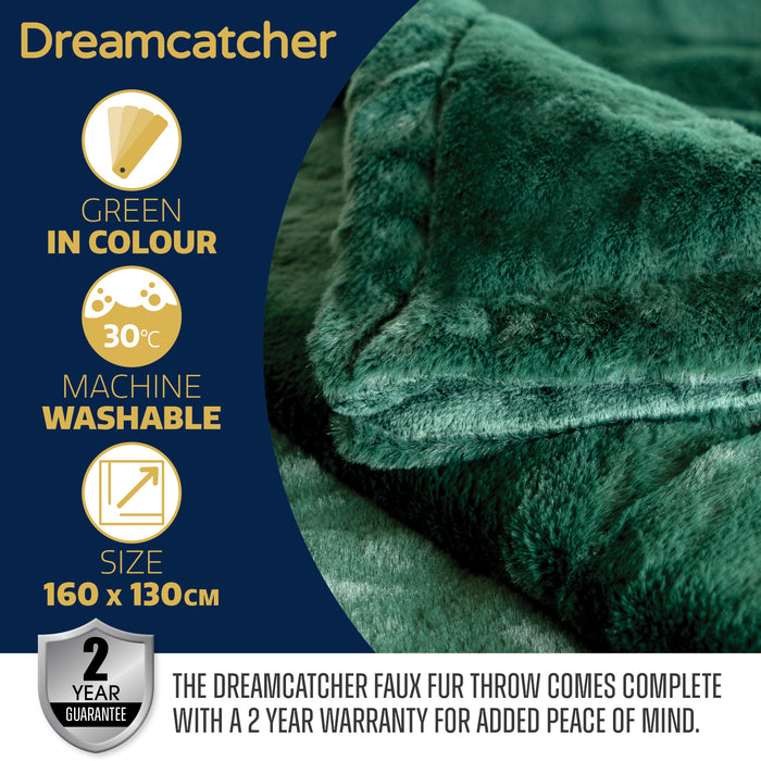 Dreamcatcher Dreamcatcher Green Faux Fur Throw Blanket | Soft Fluffy Sofa Throw