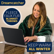 Dreamcatcher Dreamcatcher Green Faux Fur Throw Blanket | Soft Fluffy Sofa Throw