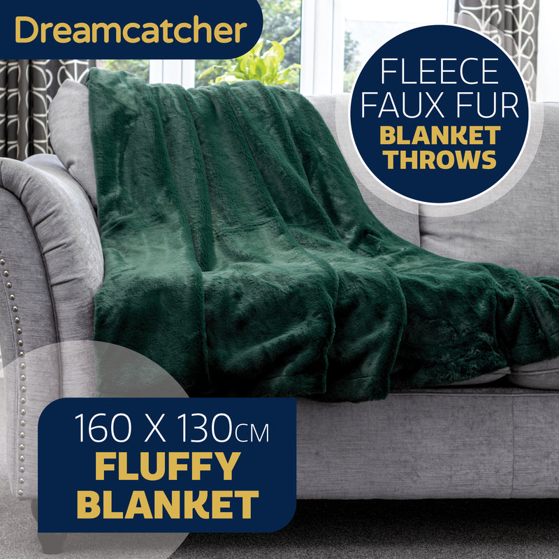 Dreamcatcher Dreamcatcher Green Faux Fur Throw Blanket | Soft Fluffy Sofa Throw