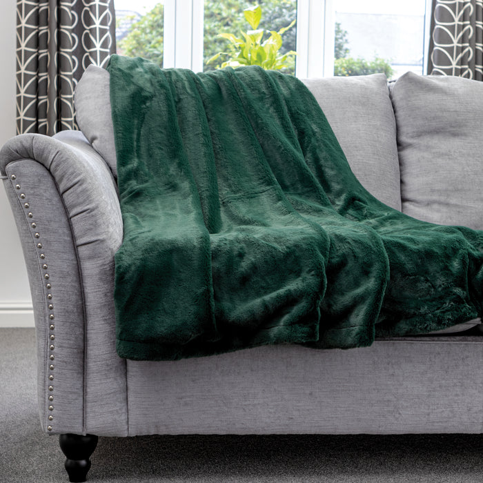 Dreamcatcher Dreamcatcher Green Faux Fur Throw Blanket | Soft Fluffy Sofa Throw