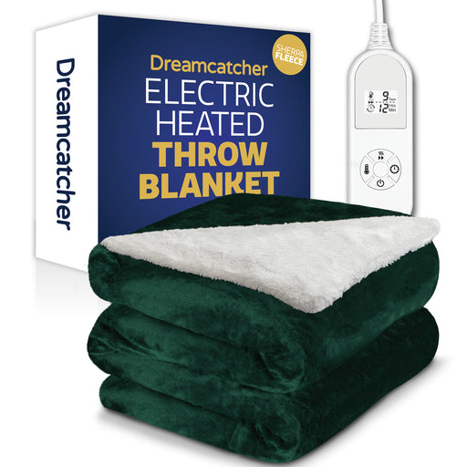 Dreamcatcher Dreamcatcher Green Sherpa Fleece Electric Heated Throw Blanket 160 x 120cm