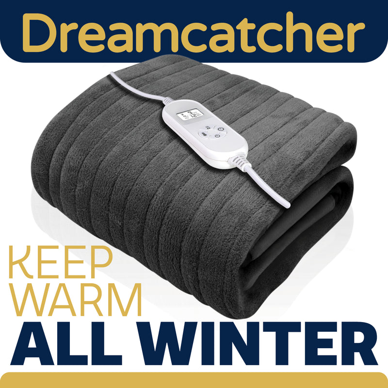 Dreamcatcher Dreamcatcher Grey Electric Heated Throw | Soft Fleece Blanket with Timer