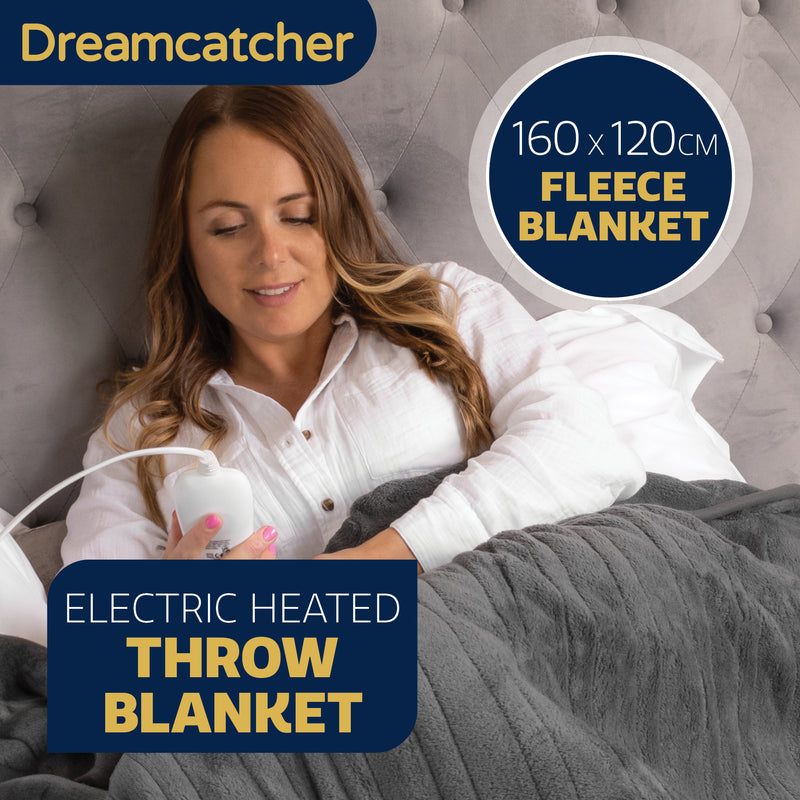 Dreamcatcher Dreamcatcher Grey Electric Heated Throw | Soft Fleece Blanket with Timer