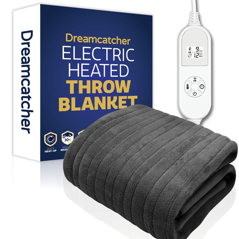 Dreamcatcher Dreamcatcher Grey Electric Heated Throw | Soft Fleece Blanket with Timer
