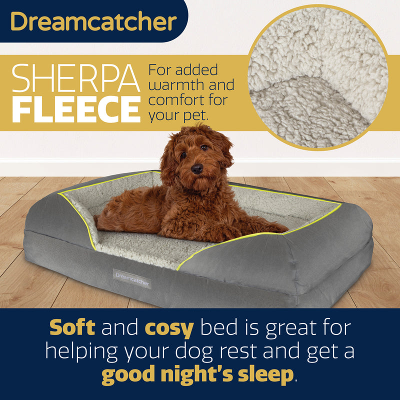 Dreamcatcher Dreamcatcher Large Dog Bed | Memory Foam Orthopedic Grey Bolster Pet Bed