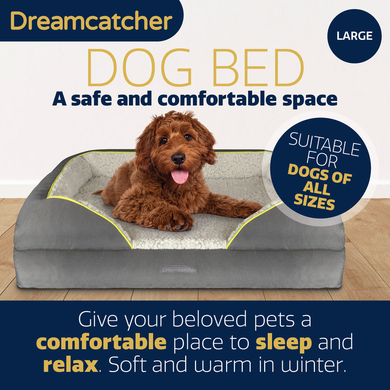 Dreamcatcher Dreamcatcher Large Dog Bed | Memory Foam Orthopedic Grey Bolster Pet Bed