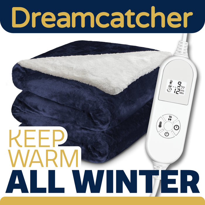 Dreamcatcher Dreamcatcher Navy Blue Electric Heated Throw | Sherpa Fleece Blanket