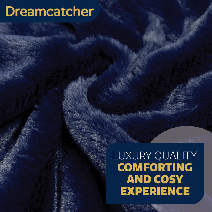 Dreamcatcher Dreamcatcher Navy Blue Faux Fur Throw Blanket | Soft Fluffy Sofa Throw
