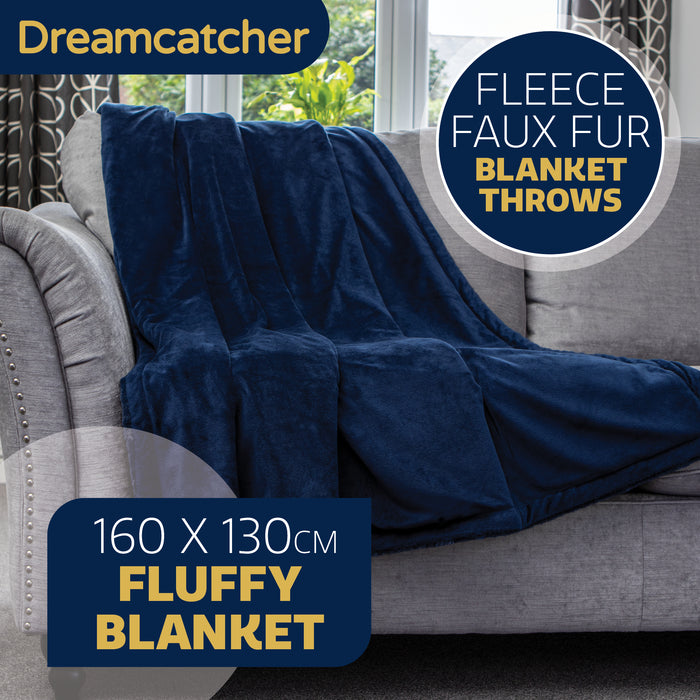 Dreamcatcher Dreamcatcher Navy Blue Faux Fur Throw Blanket | Soft Fluffy Sofa Throw