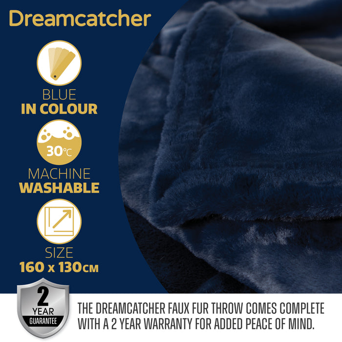 Dreamcatcher Dreamcatcher Navy Blue Faux Fur Throw Blanket | Soft Fluffy Sofa Throw
