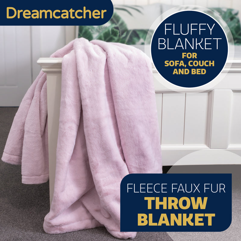 Dreamcatcher Dreamcatcher Pink Faux Fur Throw Blanket | Soft Fluffy Sofa Throw