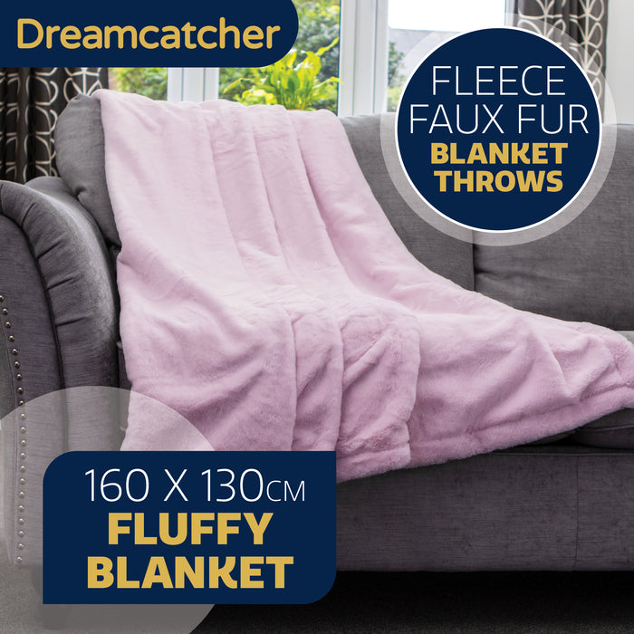 Dreamcatcher Dreamcatcher Pink Faux Fur Throw Blanket | Soft Fluffy Sofa Throw