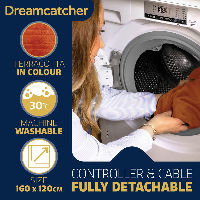 Dreamcatcher Dreamcatcher Terracotta Electric Heated Throw | Soft Fleece Blanket with Timer