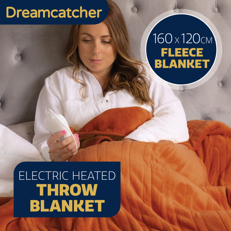 Dreamcatcher Dreamcatcher Terracotta Electric Heated Throw | Soft Fleece Blanket with Timer