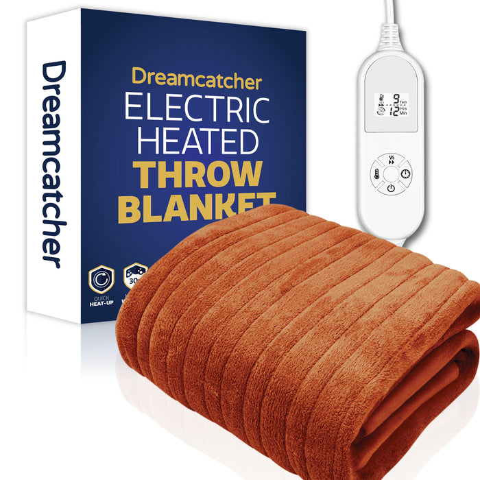 Dreamcatcher Dreamcatcher Terracotta Electric Heated Throw | Soft Fleece Blanket with Timer