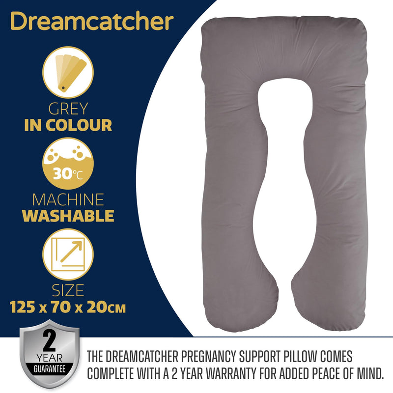 Dreamcatcher Dreamcatcher U Shaped Pregnancy Pillow | Grey Maternity Cushion 125cm