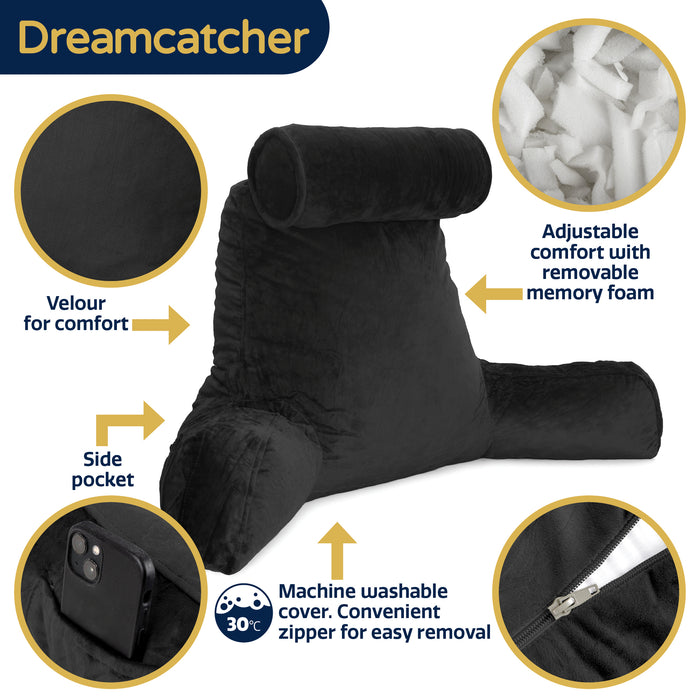 Dreamcatcher Dreamcatcher XL Cuddle Cushion Black | Back Reading Pillow with Headrest